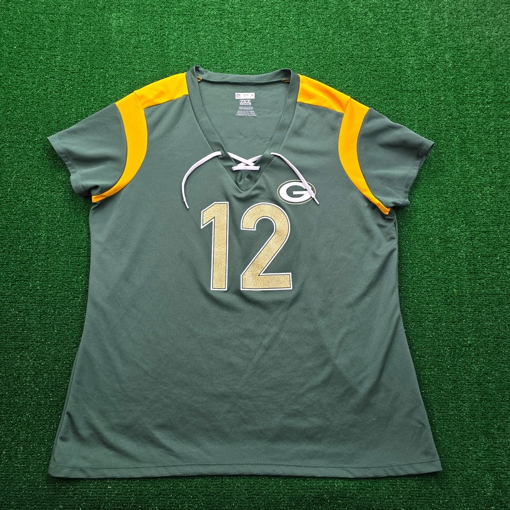 Green Bay Packers NFL Aaron Rodgers #12 Lace Up Jersey Shirt Womens 2XL Green